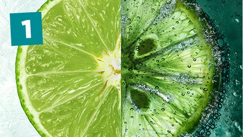 Limettenscheibe und Wasserperlen